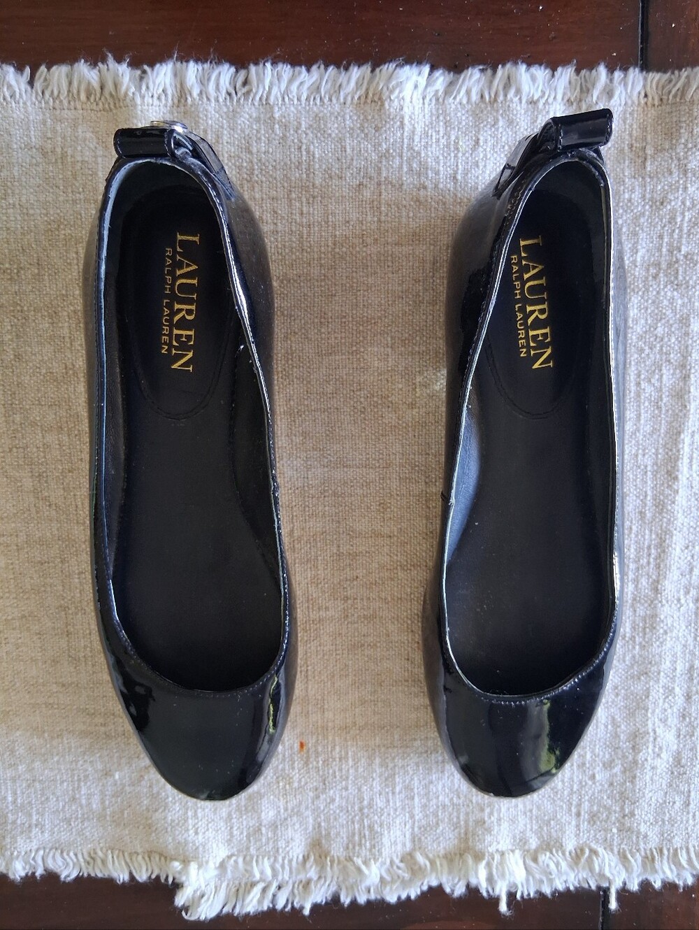 Lauren Ralph Lauren Black Patent Round-Toe Ballet Flats
